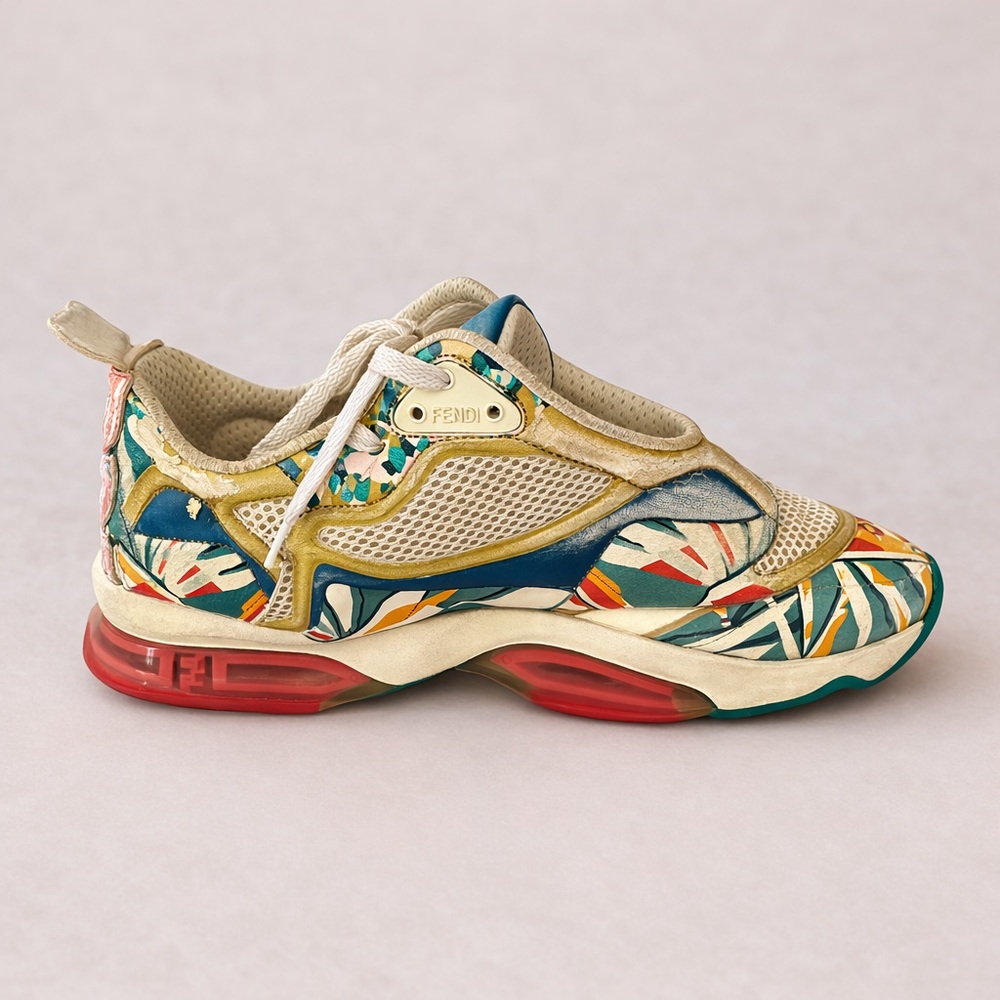 Fendi FFast Bird of Paradise Multicolor Floral Mesh Sneakers - Picture 4 of 8